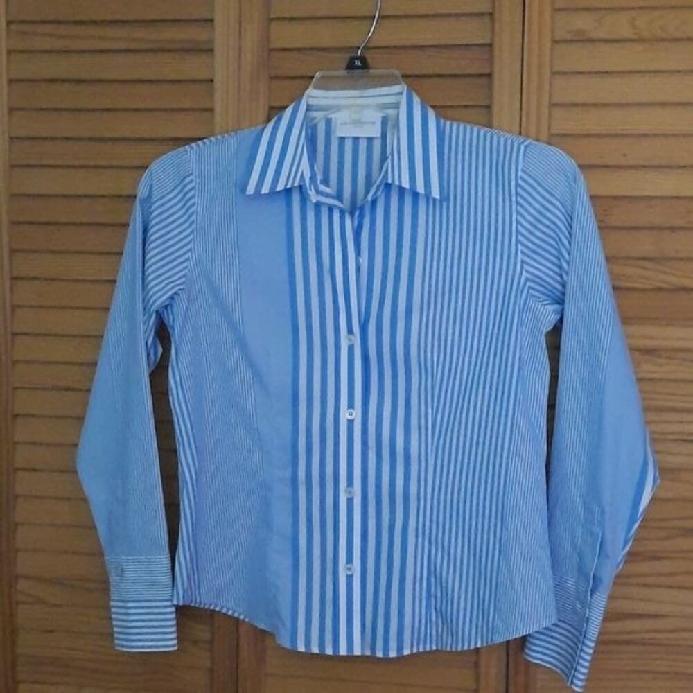 Liz Claiborne Petite Non-Iron Blue Striped Dress Shirt